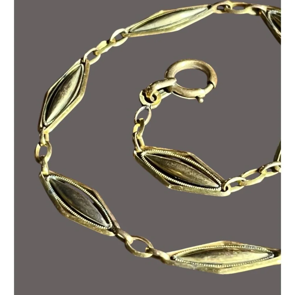 Antique Vtg GOLD FILLED POCKET WATCH CHAIN Marquise Lozenge Links ORIA ART DECO